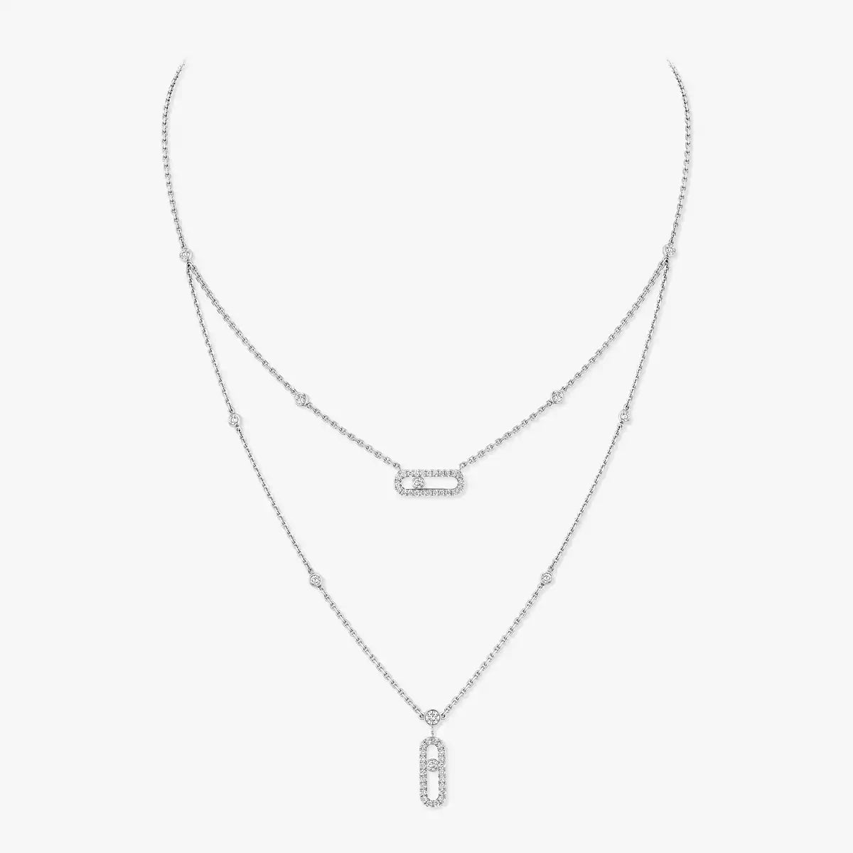 [MIRA]2 Rows Rose Gold Diamond Pave_ Necklace Move Uno