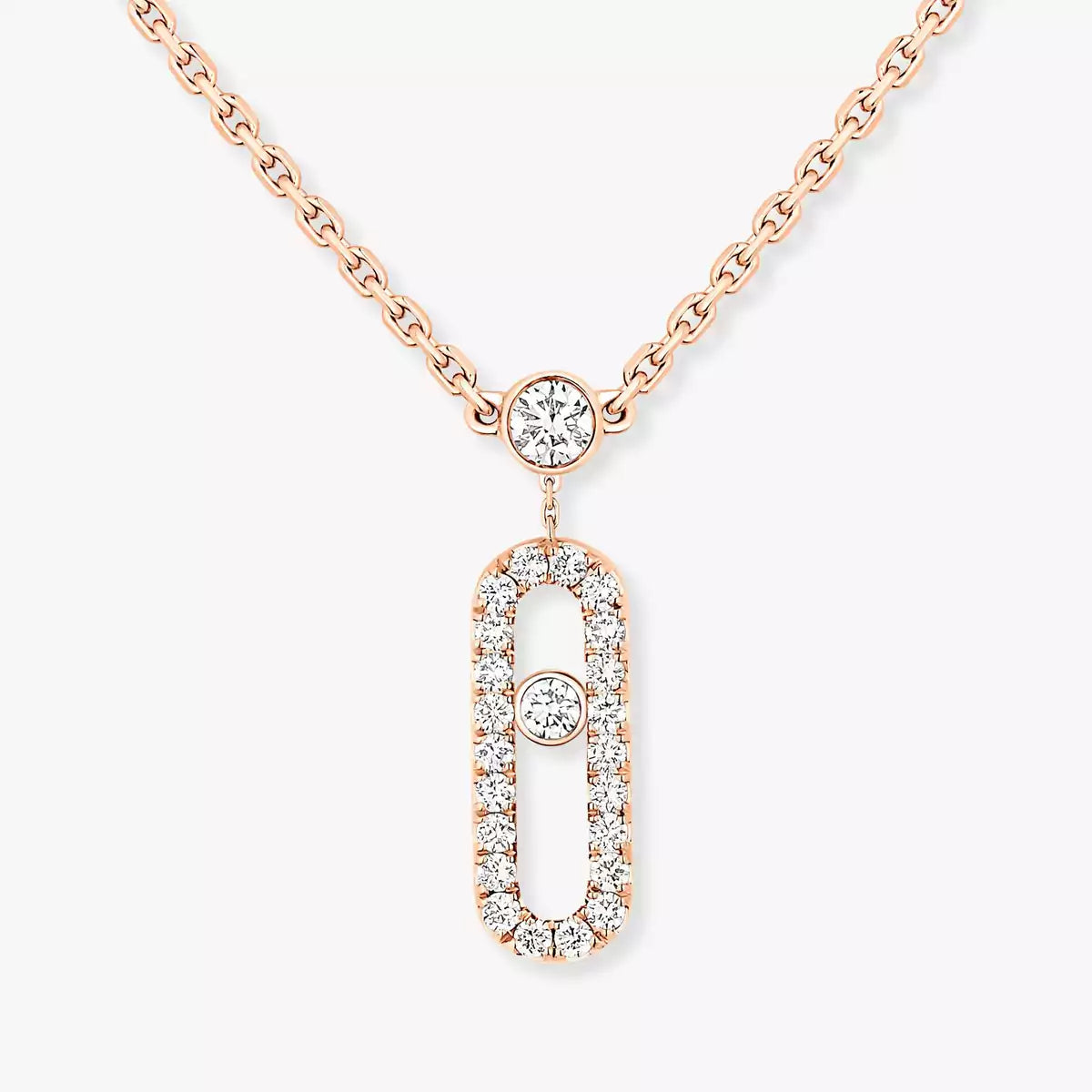 [MIRA] 2 Rows Rose Gold Diamond Pave_ Necklace Move Uno
