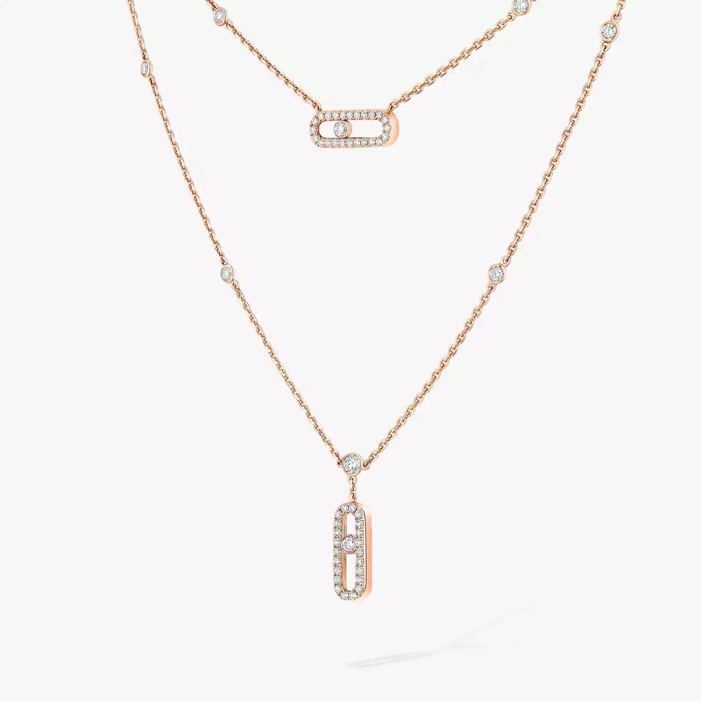 [MIRA] 2 Rows Rose Gold Diamond Pave_ Necklace Move Uno