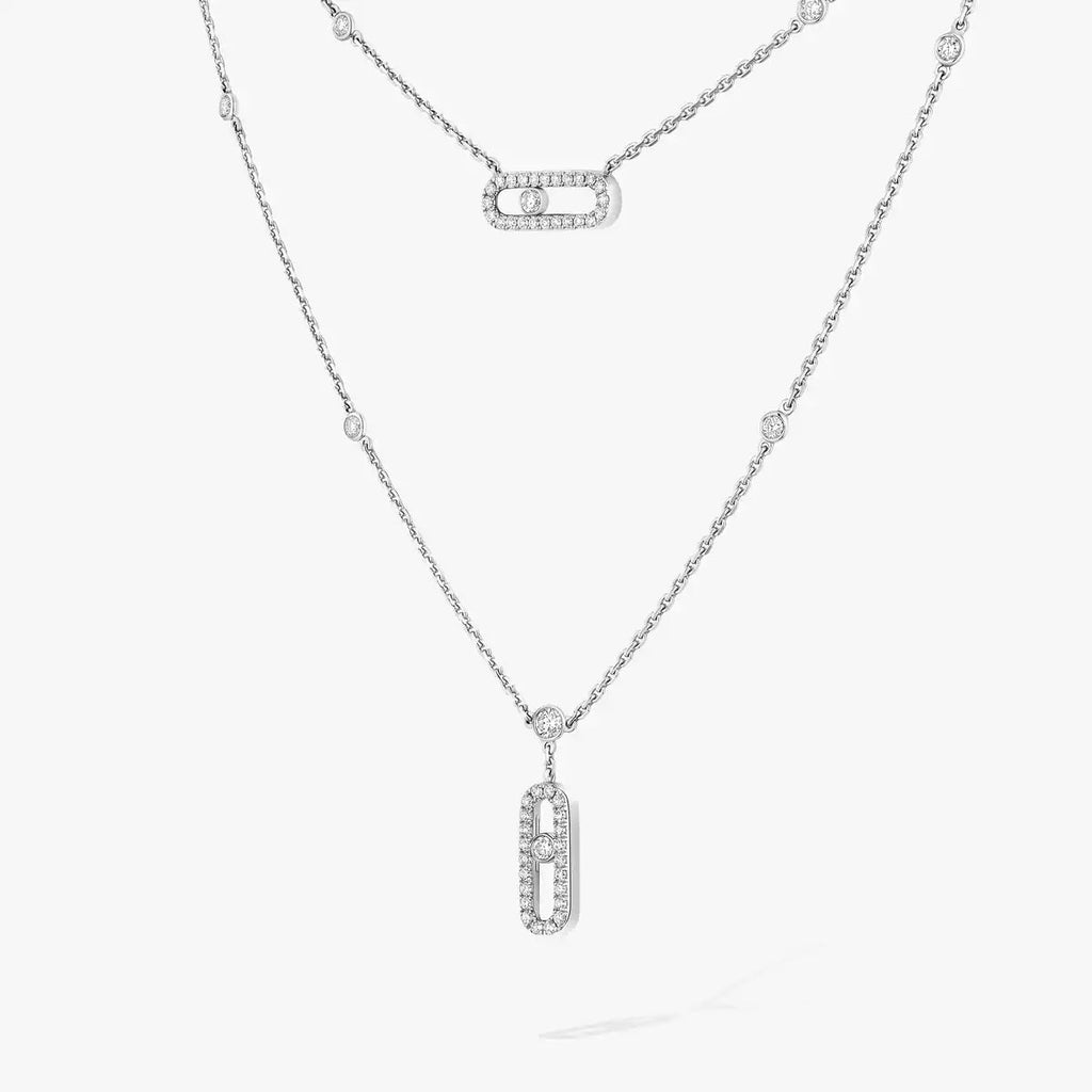 [MIRA] 2 Rows Rose Gold Diamond Pave_ Necklace Move Uno