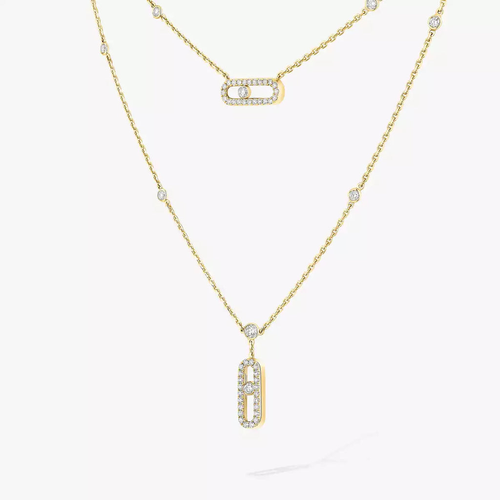 [MIRA] 2 Rows Rose Gold Diamond Pave_ Necklace Move Uno
