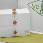 [MIRA] NEW CLOVER 5 MOTIFS PINK ENAMEL BRACELET