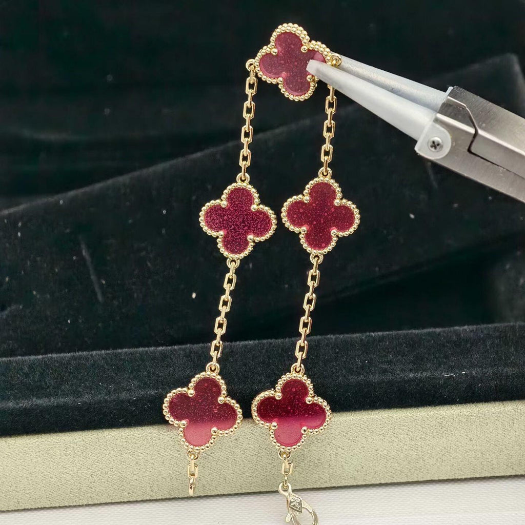 [MIRA] NEW CLOVER 5 MOTIFS PINK ENAMEL BRACELET