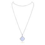 ??MIRA?¡¥CLOVER SILVER CHALCEDONY BIG CLOVER NECKLACE