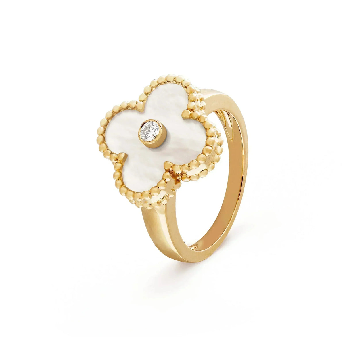 ??MIRA?¡¥CLOVER PINK MOP RING GOLD DIAMOND